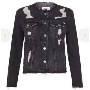 FRAME Denim Rigid Re-Release Le‎ Jacket Raw Edge Black Distressed Sz S